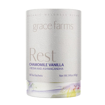 Grace Farms Rest Wellness Organic Tea Blend (16 Pyramid Sachets) | Sleep And Stress Support For Evening | Chamomile Vanilla Tea