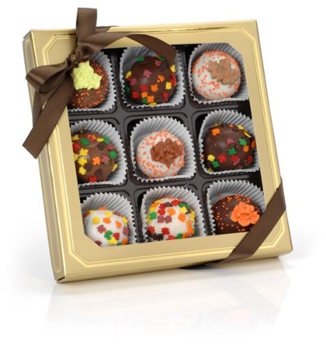 Autumn Leaves Belgian Truffle Cake Bons- Gold Gift Box of 9 (Chocolate Fudge)