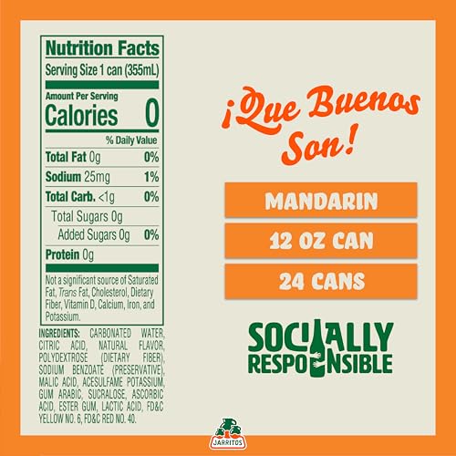Jarritos - Mexican Soda Soft Drinks  Mandarin ZERO Sugar (12 oz  355ml) 24 Cans (3 Boxes of 8) - Sugar Free - 0 Calories  0g Fat - Made in Mexico - Natural Flavor Soda Pop - Party & BBQ Beverages