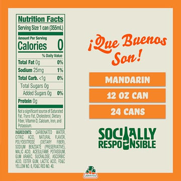 Jarritos - Mexican Soda Soft Drinks  Mandarin ZERO Sugar (12 oz  355ml) 24 Cans (3 Boxes of 8) - Sugar Free - 0 Calories  0g Fat - Made in Mexico - Natural Flavor Soda Pop - Party & BBQ Beverages