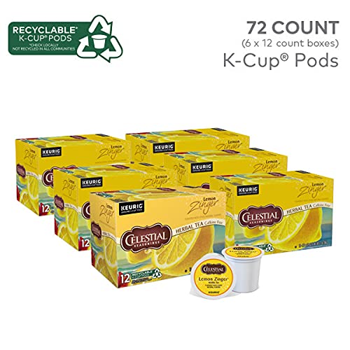 Celestial Seasonings Lemon Zinger Herbal Tea K-Cup Pods, 72 Count, Single-Serve, Model 5000054054