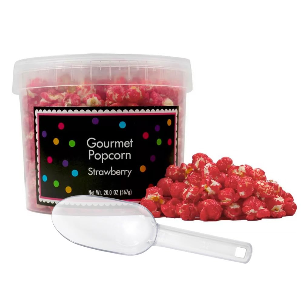 The Hampton Popcorn Company Red Popcorn Bucket with Scoop, 20 Ounce Strawberry Flavored Tub