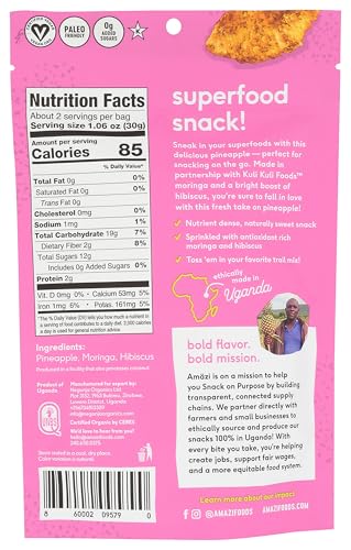 Amzi Foods, Dried Pineapple - Moringa Hibiscus 2.3Ounce All Natural Snacks No Sugar Added Dried Pineapple Dehydrated Fruit