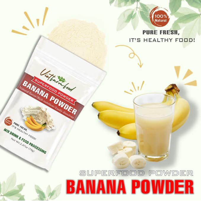 Banana Powder 2.47 Oz (70G) Vietfarmfood: Freeze-Dried Extracted From 100% Pure, Sugar-Free. Used To Mix Mixed Drinks Fresh Frui
