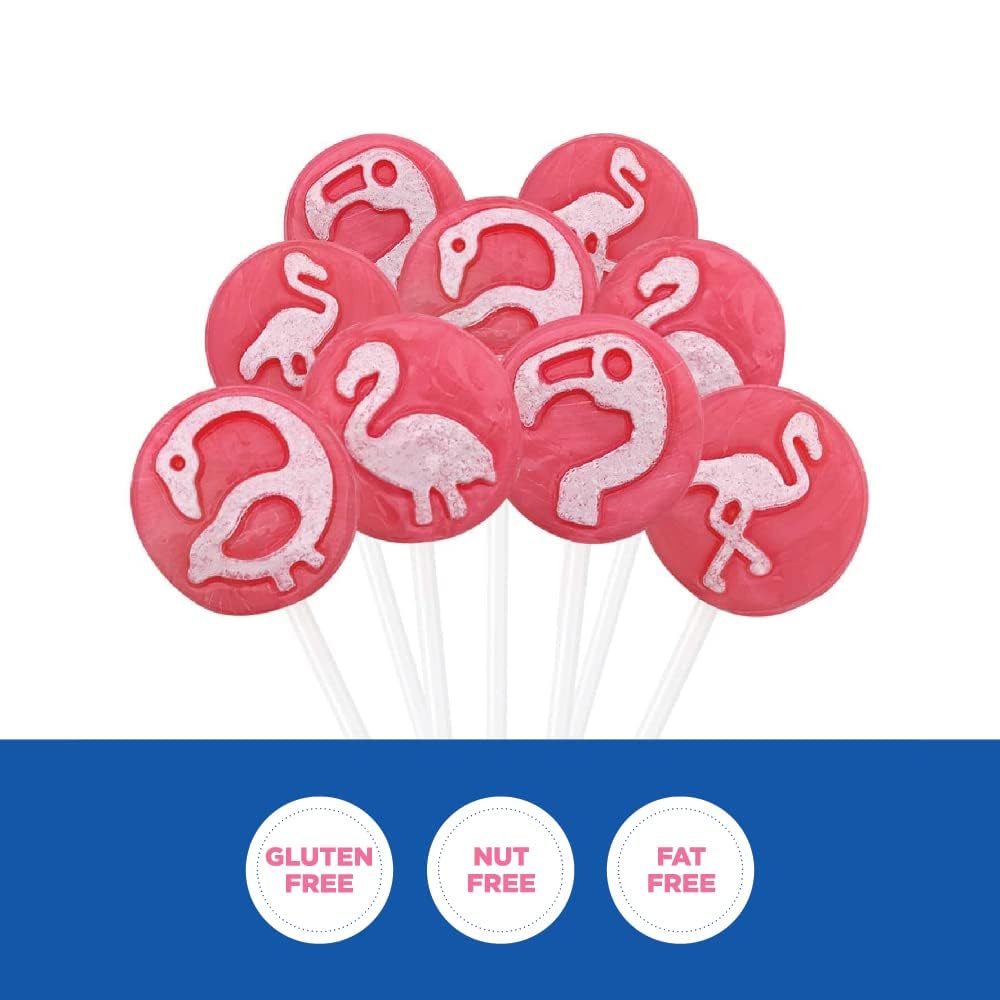 Flamingo Lollipops - 2 Pound Bulk Pack (110 Count) - Icing Tattoo Strawberry Hard Candy - Individually Wrapped