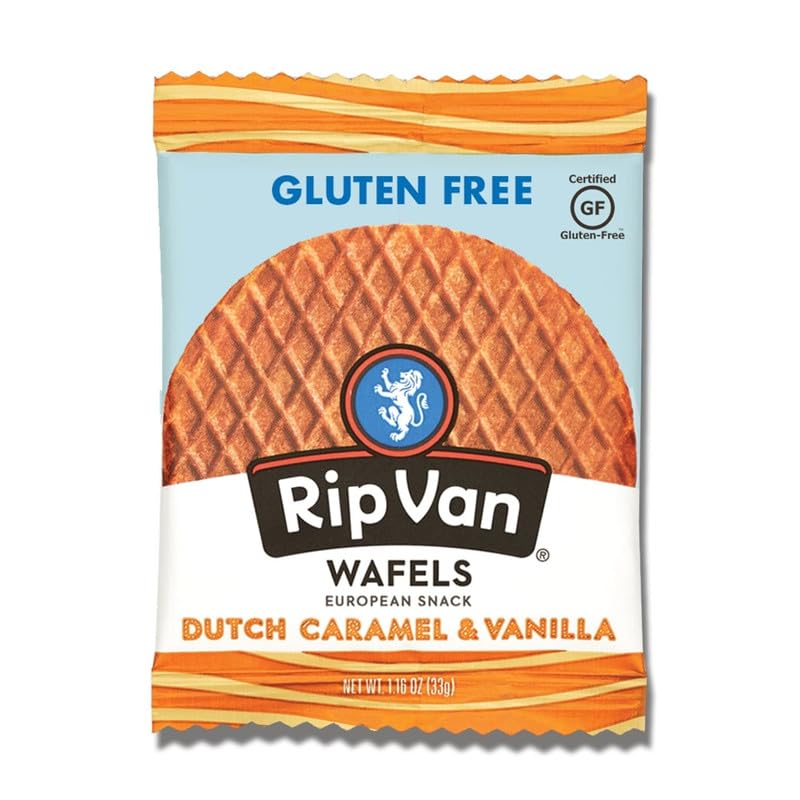 Rip Van Wafels Gluten-Free Stroopwafel - Dutch Caramel & Vanilla Stroopwafels Healthy Snacks Non-GMO Low Sugar (6g) Calorie, 12