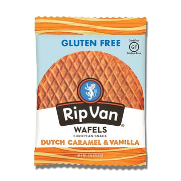 Rip Van Wafels Gluten-Free Stroopwafel - Dutch Caramel & Vanilla Stroopwafels Healthy Snacks Non-GMO Low Sugar (6g) Calorie, 12