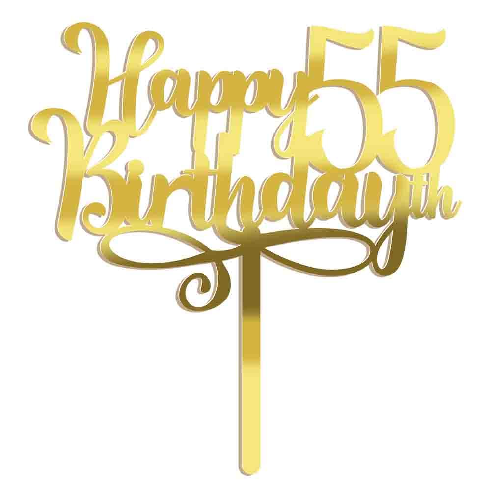 Happy 00Th Birthday Cake Topper, 00 Birthday Party Cake Decorations (Acrylic Gold, 55Th)