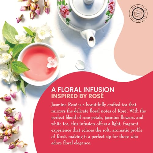 Pride Of India | Jasmine Rose Royal White Tea | 15 Pyramid Full Leaf Individually Wrapped Tea Bags | Smooth & Sweet Flavor | Soothing & Calming Experience | Less Caffeine, Non-Bioengineered