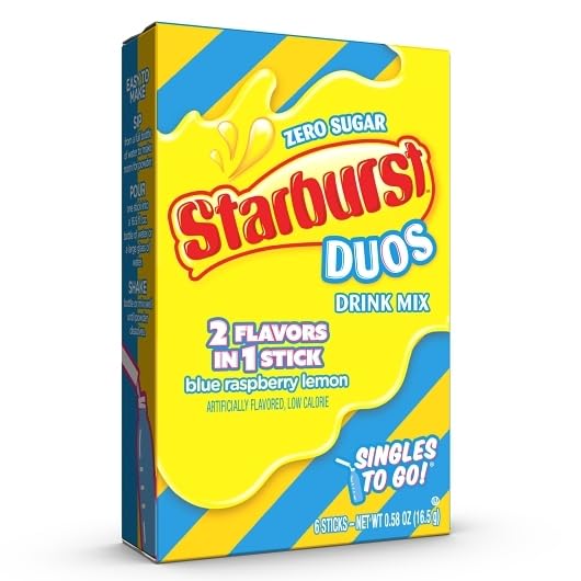 SINGLES TO GO! Starburst Duos Drink Mix, Blue Raspberry Lemon, 6 Boxes, 36 Total Servings, 0.58 Ounce Each
