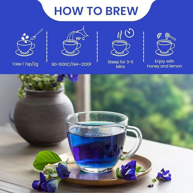 BLUE TEA Butterfly Pea Flower Tea & Hibiscus Tea Combo Pack - 2.64 Oz - Chemical Free, Caffeine Free, Herbal Tea, Reusable Pet Jar