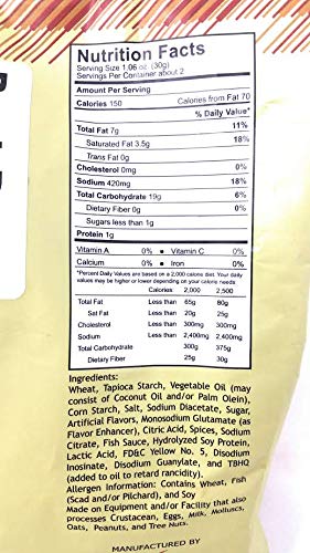 Oishi Ribbed Crackling In Old Fashioned, Salt & Vinegar Flavored, Net Wt 1.76Oz (50G) 3 Pack