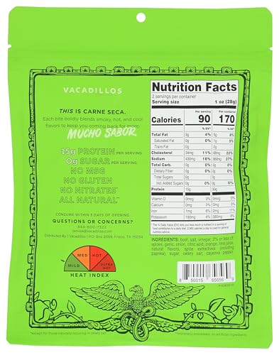 Vacadillos Air-Dried Beef Jerky, Chile Lime, 0.67 Ounce (Pack of 3), Plastic