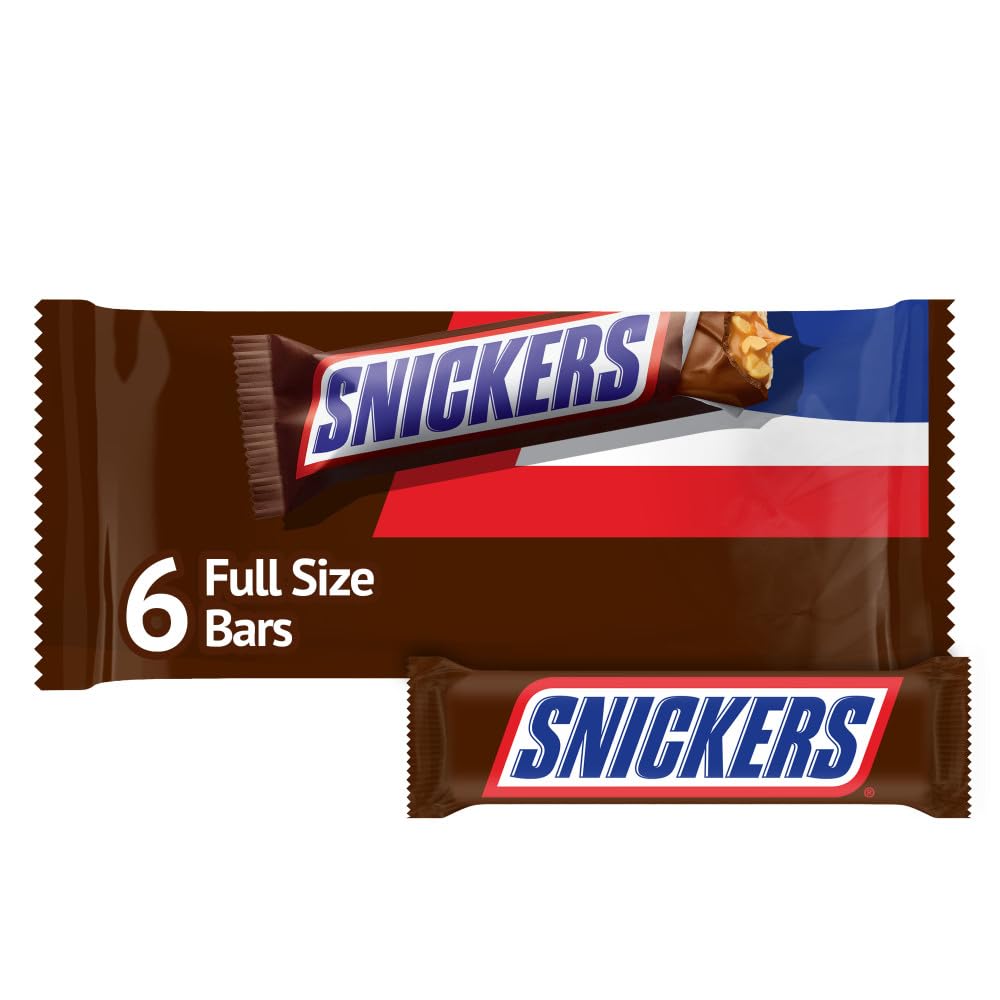 SNICKERS NFL Football Full Size Chocolate Candy Bars, Caramel Chocolate for Parties, Tailgating, or Game Day Snacks, 11.16 oz Ba