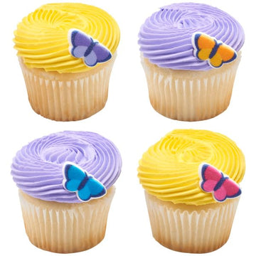 Pink, Yellow, Blue, And Purple Butterfly Edible Sugar Cake Toppers, 12 Count
