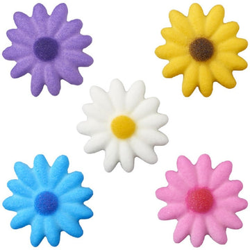 Medium Pink, Yellow, White, Blue, and Purple Daisies Edible Sugar Cake Toppers, 12 Count