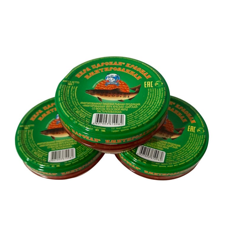 Enhanced Salmon Roe Caviar, 102G, Red-Orange Fish Eggs, Russian Style (Red)