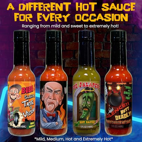 Jeff Dunham - Variety Hot Sauce Pack | Super Hot Sauces from Achmed, Walter, Jose Jalapeno, Bubba J & Peanut - Perfect for Spicy