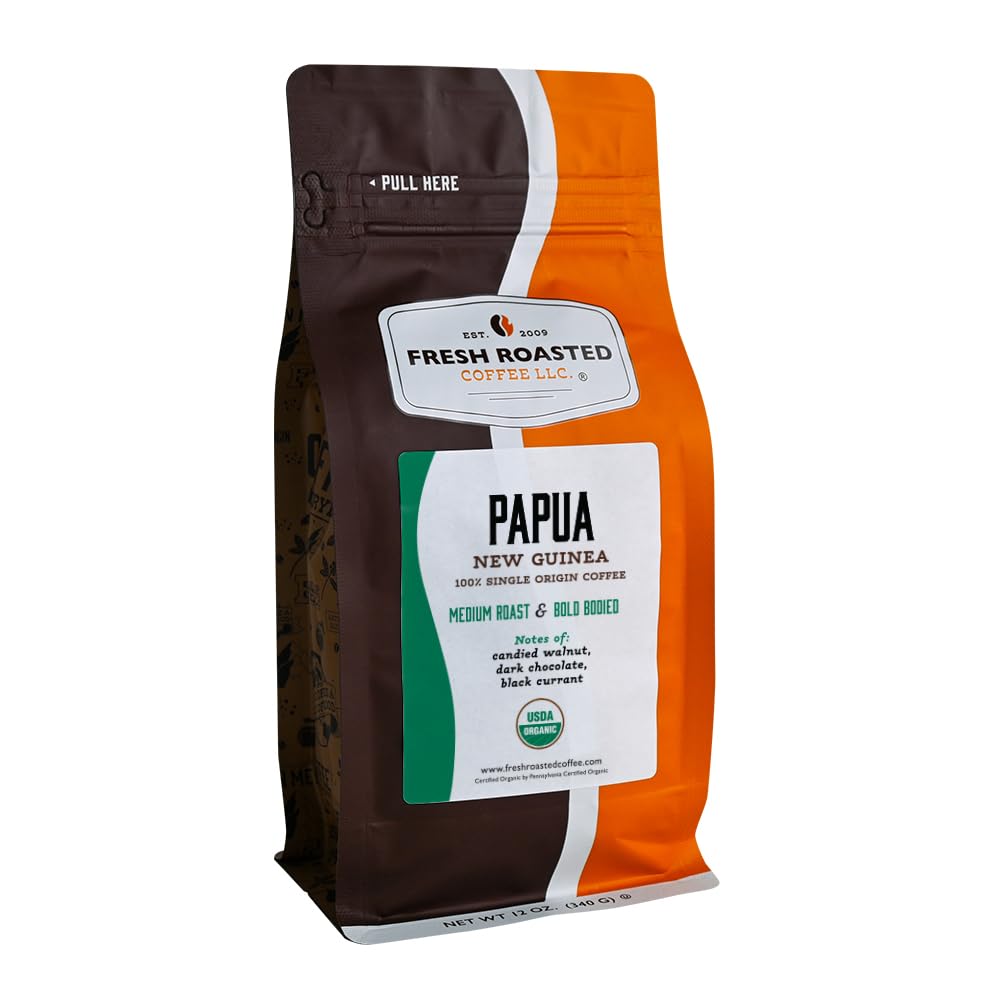 Fresh Roasted Coffee  Organic Papua New Guinea | Usda Organic  100% Single Oriflavor Blend  Kosher | Medium Roast 12 Oz Whole Bean