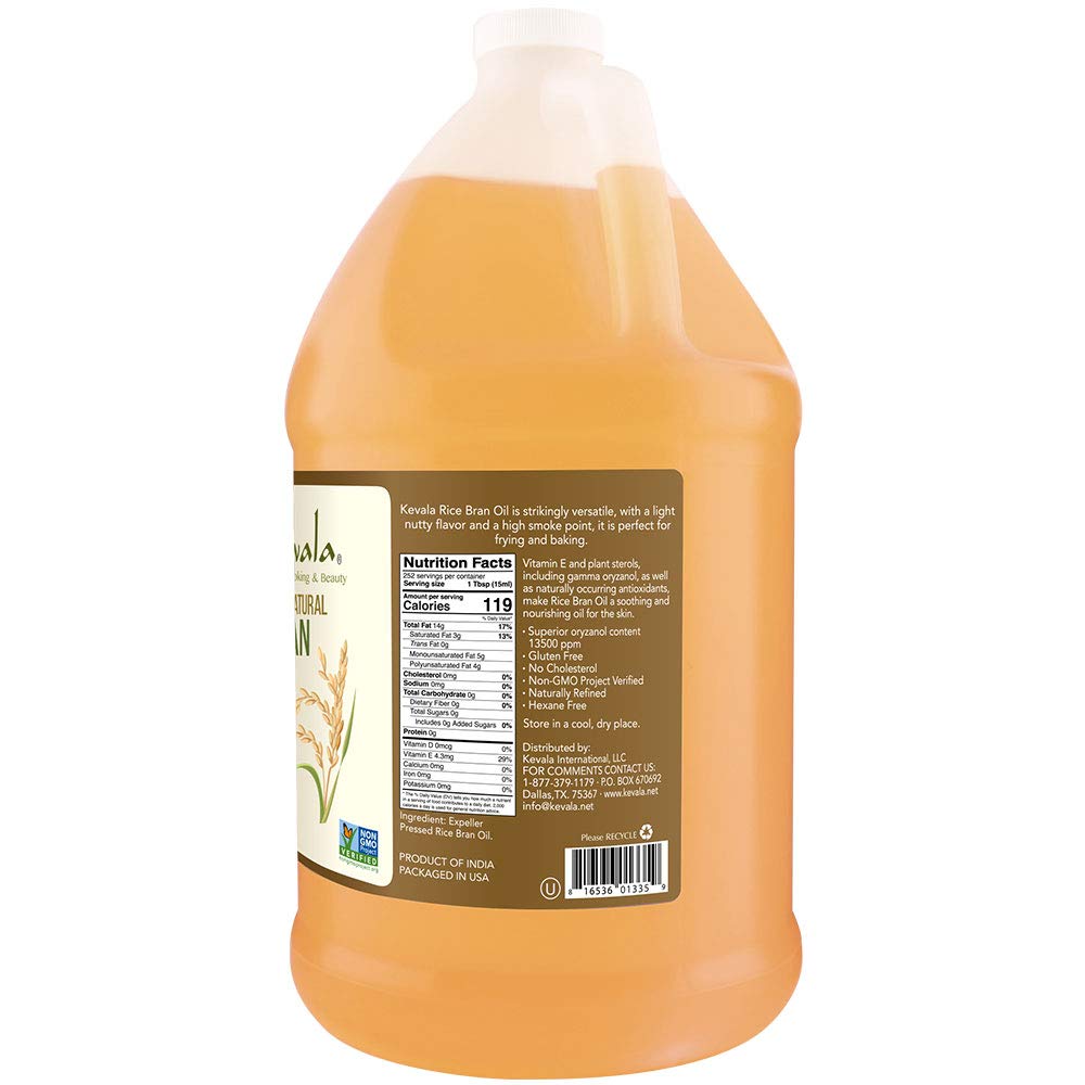 Kevala Rice Bran Oil - Rice Bran Oil For Cooking - Rice Oil - Deep Frying Oil - Non Gmo Cooking Oil - High Heat Cooking Oil - 128 Fluid Ounces - 1 Gal