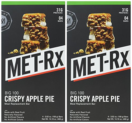 Met-Rx Big 100 Protein Bar, Meal Replacement, 30G Protein, Gluten Free, Crispy Apple Pie, 3.52 Oz. Ea, 8 Count (Packaging May Vary)