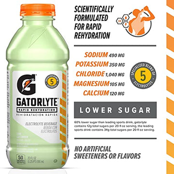 Gatorlyte Rapid Rehydration Electrolyte Beverage, Lime Cucumber, 20Oz Bottles (12 Pack)
