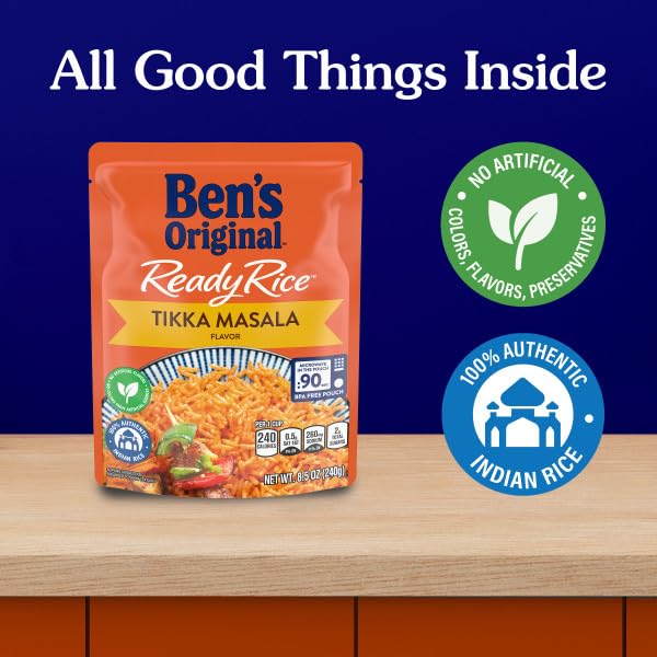 BEN'S ORIGINAL Ready Rice Tikka Masala Flavored Rice, Easy Dinner Side, 8.5 oz Pouch