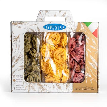 Giusto Sapore Pasta Gift Set - Imported From Italy - Perfect For The Foodie In Your Life - Taste Of Italy Basil Tagliatelle  Tagliatelle & Barolo Tagliatelle