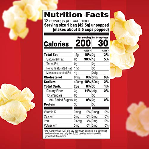 Orville Redenbachers Microwave Popcorn, Movie Theater Butter Flavor, 1.5 oz., 12-Count (Pack of 2)