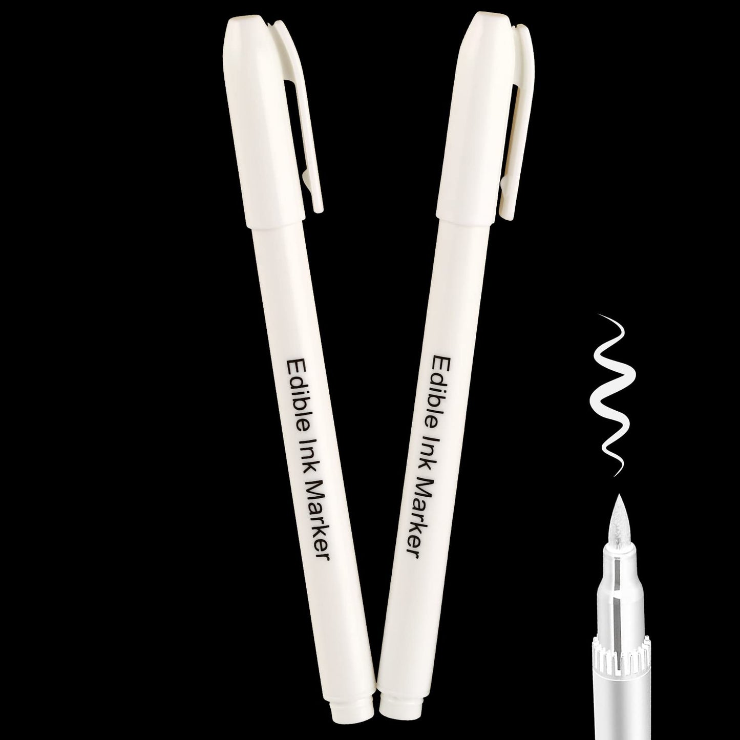 Fanika 2PCS White Edible Markers for Cookie Decorating, Smooth Tip Food Grade Gourmet Writer for Chocolate, Fondant, Macaron, Fo