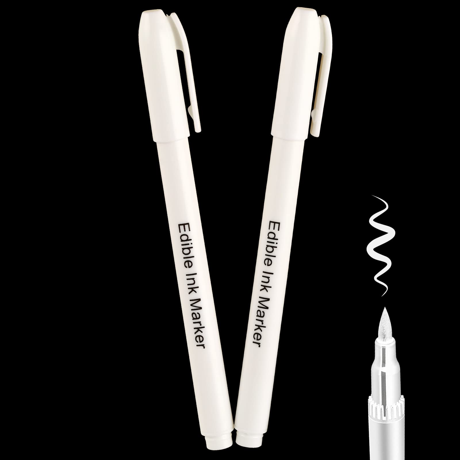 Fanika 2PCS White Edible Markers for Cookie Decorating, Smooth Tip Food Grade Gourmet Writer for Chocolate, Fondant, Macaron, Fo