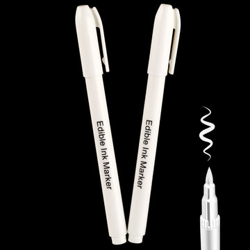 Fanika 2PCS White Edible Markers for Cookie Decorating, Smooth Tip Food Grade Gourmet Writer for Chocolate, Fondant, Macaron, Fo