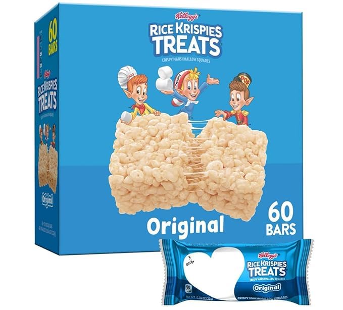 Rice Krispie'S Treats Marshmallow Bars, Original, 60 Count Mini Squares, Sweet Crispy Marshmallow Cereal Kids Snacks, Lunch Snac