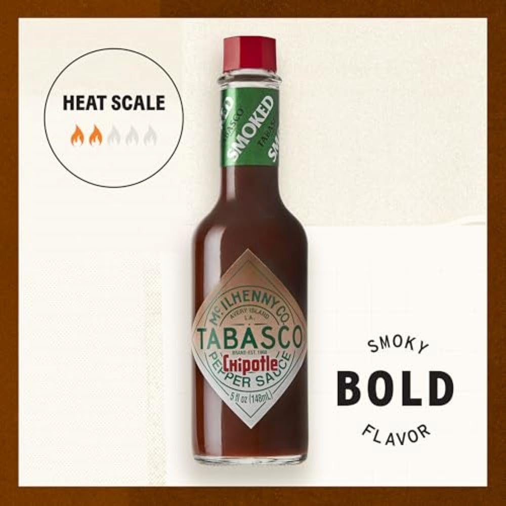 Tabasco Brand Chipotle Pepper Sauce, Medium Hot Sauce, Glass Bottle, Chipotle Peppers, Smoky & Smooth, Great For Marinating Or Grilling Meats, Chicken Burritos, & More, 2 Fl Oz (Pack Of 1)