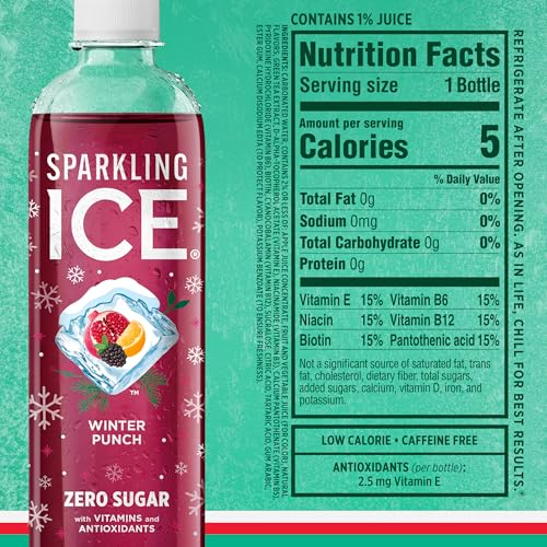 Sparkling Ice  Winter Variety Pack  Flavored Sparkling Water  Zero Sugar  with Vitamins and Antioxidants  17 fl oz  12 count (Cranberry Frost  Winter Punch  Apple Cider and Ginger Lime)