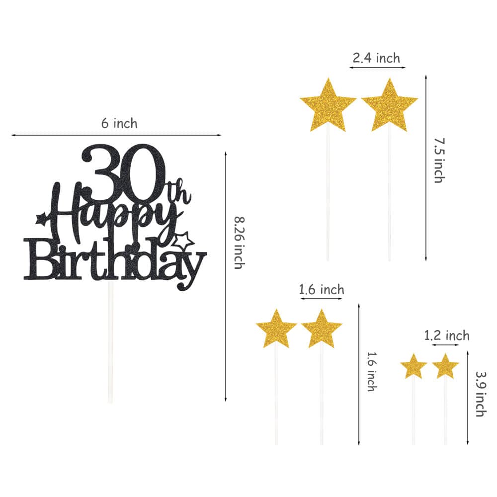 Pargleev Glittery 30Th Happy Birthday Cake Topper With Star,Personalised 30 Birthday Cake Toppers Party Decorations Party Suppli