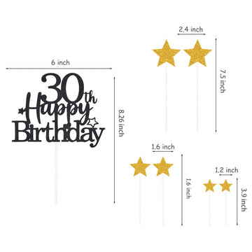 Pargleev Glittery 30Th Happy Birthday Cake Topper With Star,Personalised 30 Birthday Cake Toppers Party Decorations Party Suppli