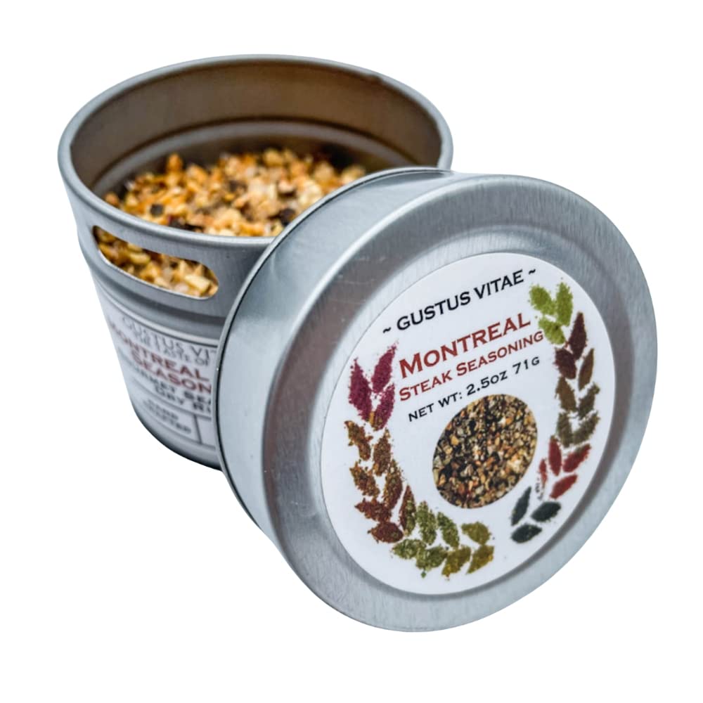 Gustus Vitae Montreal Steak Seasoning, All Natural Spice Blend, 2.5 Ounce, Silver Magnetic Tin