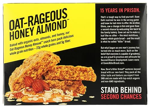 Daves reduceer Bread Organic Snack Bar, Oat-Rageous Honey Almond, 4 Count (Pack of 6), 22g Whole Grains, Non-GMO, Kosher