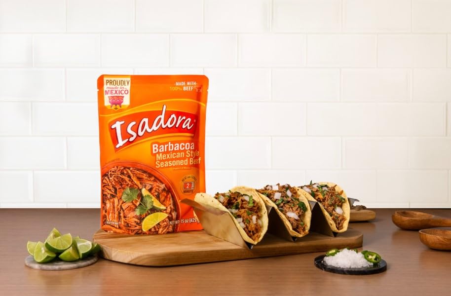 Isadora Fully cooked Barbacoa Mexican Style 15 oz, Ready-to-eat, no refrigetarion needed