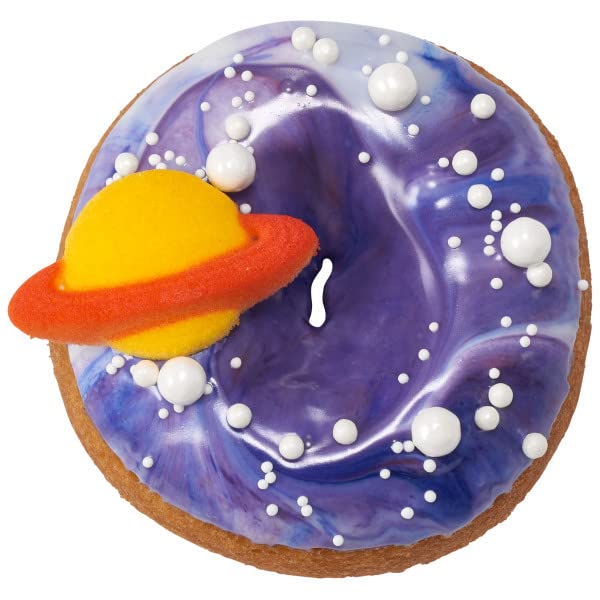Space And Planets - Earth, Mars, Saturn, Moon And Rocket Edible Sugar Cake Toppers, 12 Count