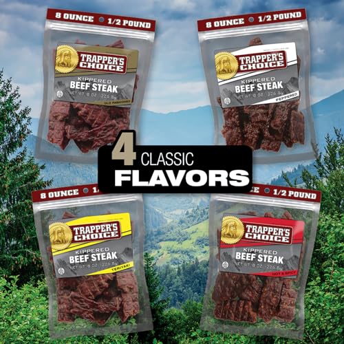 Old Trapper, Trappers Choice Kippered Steak, Old-Fashioned Flavor, Eight-Ounce Individual Package, Savory Steak Pieces, 10 Grams