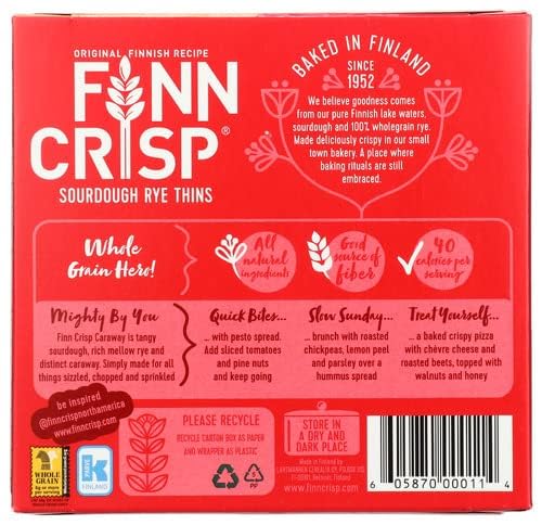 Finn Crisp Caraway Sourdough Rye Thins, Caraway Crispbread, 7 Ounce Boxes (Pack of 9)