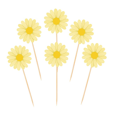 36 Pieces Daisy Cupcake Toppers Yellow Daisy Cake Decorations Chrysanthemum Cupcake Toppers, Spring Daisy Flower Cake Picks For