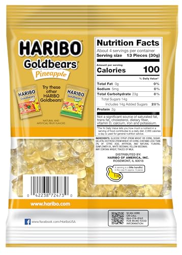 Haribo Gummi Candy Goldbears Limited Edition Pineapple Pack of 12 4 oz.