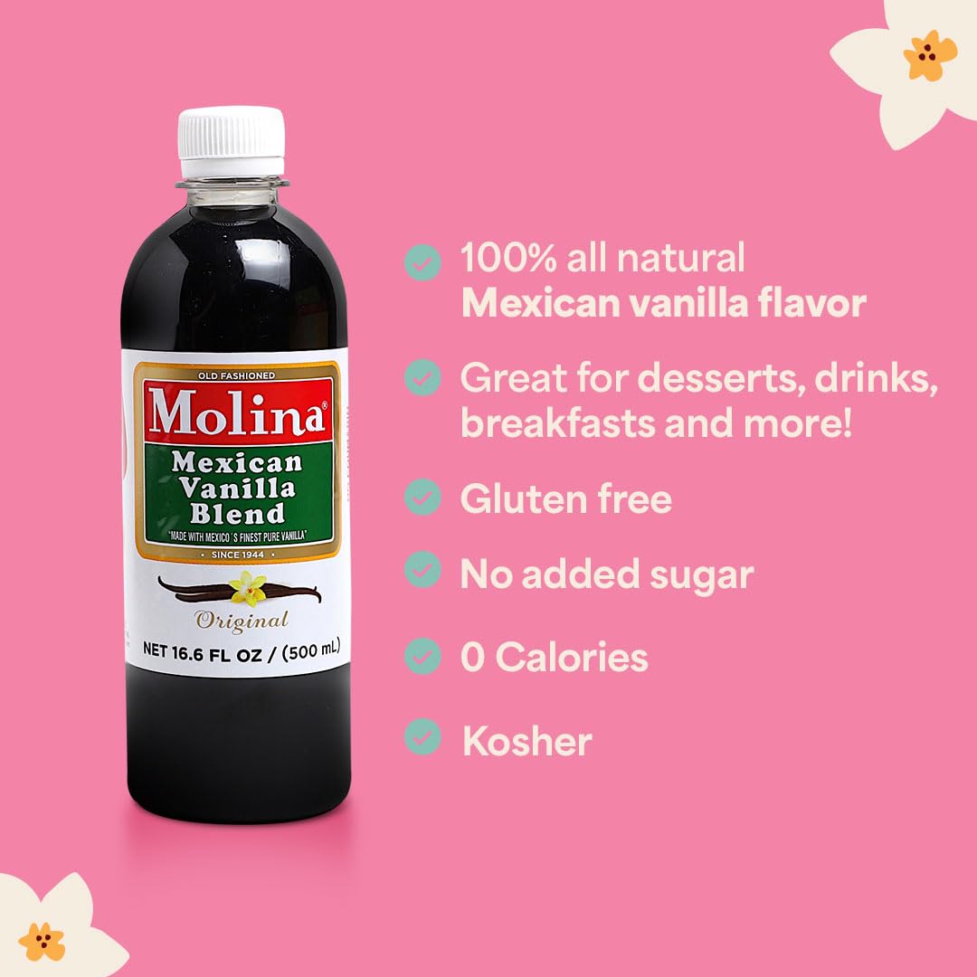Molina Mexican Natural Vanilla Blend With Pure Vanilla Extract, 33.86 Fl Oz. (2 Pack Of 16.6 Oz Bottles)