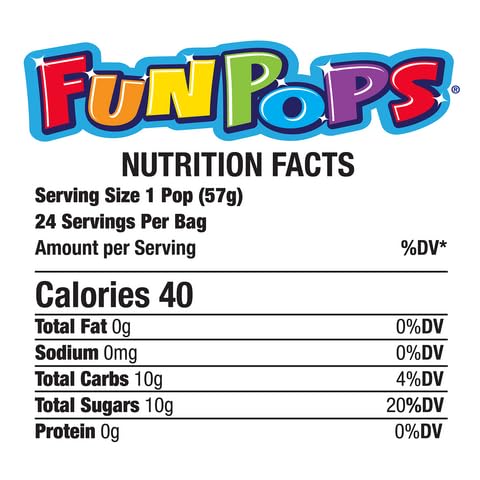 Funpops Frozen Ice Pops, 12 Packs Of 24-Fruit Flavored Freeze Pops, Frozen Summer Snack For All Ages, Low Calorie