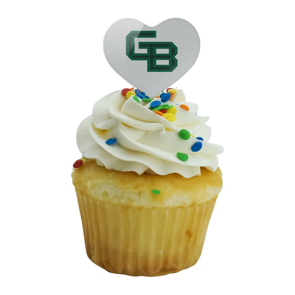 GRAPHICS & MORE Cupcake Picks Set of 6, Acrylic, University of Wisconsin Green Bay, Heart Love Design, Model CUPT.HRT.ACR.6PK.CLCWGB500B