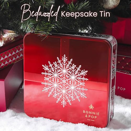 Bonnie and Pops Holiday Tin- with Assorted Christmas Chocolate  Nuts  Bark  Truffles - Festive  Corporate  Family  Gift Basket Idea for Men and Women