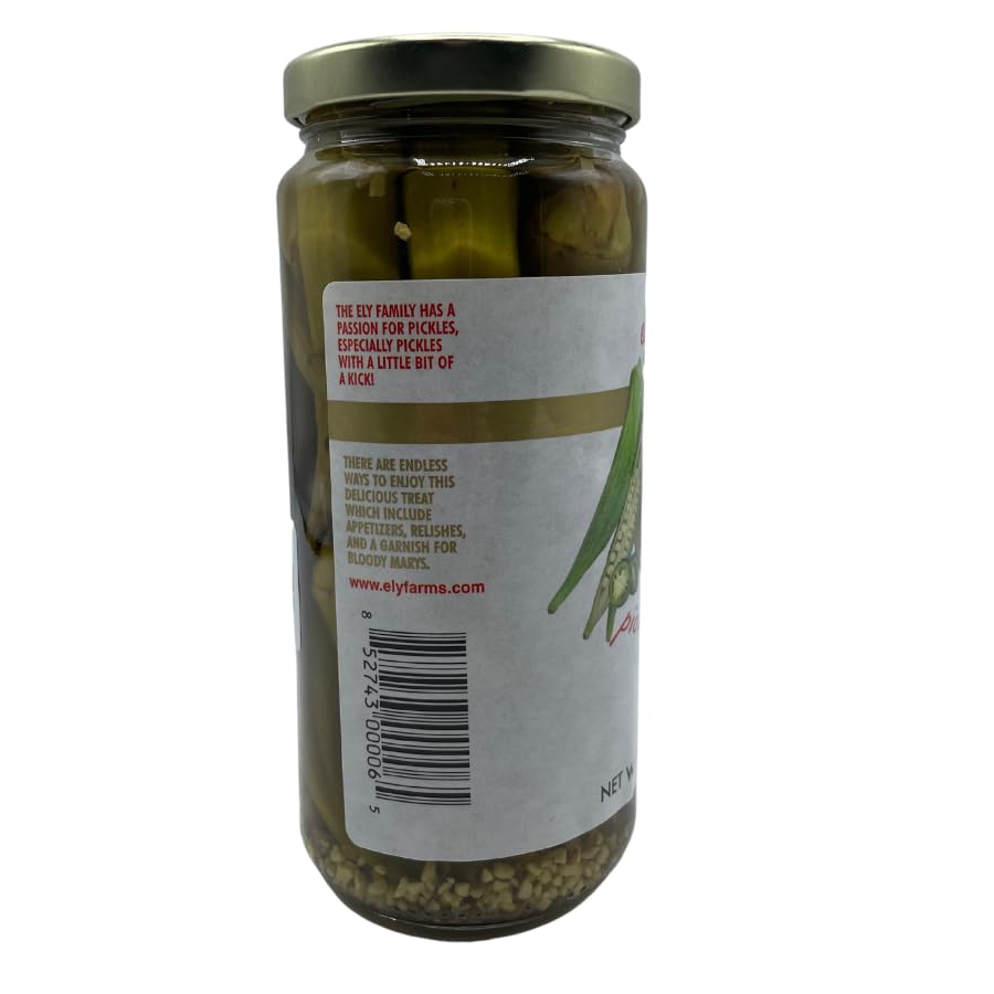Ely Farms | Pickled Okra | Family Recipe | Zesty Dill And Garlic Flavor | Hint Of Chili Pepper | Delicious Appetizer Or Bloody M